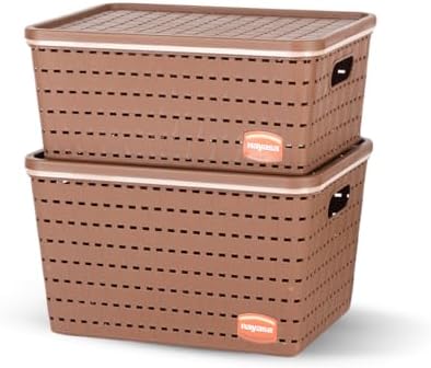 Nayasa Lacy Plastic Round 3 Piece Basket Set, Beige, Peach and Chocolate - Image 7