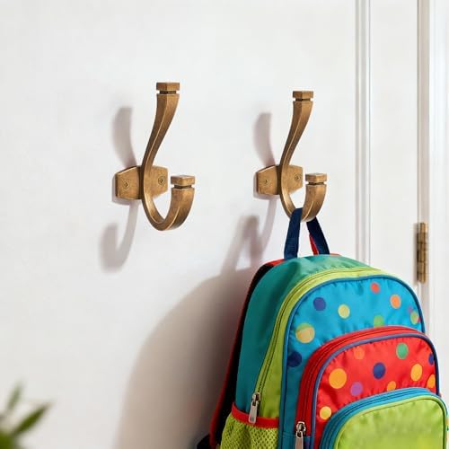 CHIVS （5 Pack Coat and Hat Wall Hooks Double Hooks for Hanging ，Antique Brass Towel Hooks，Wall Mount ，Hanger Backpack, Purse, Bag, Towel Organization Decorative Wall Hooks - Image 4