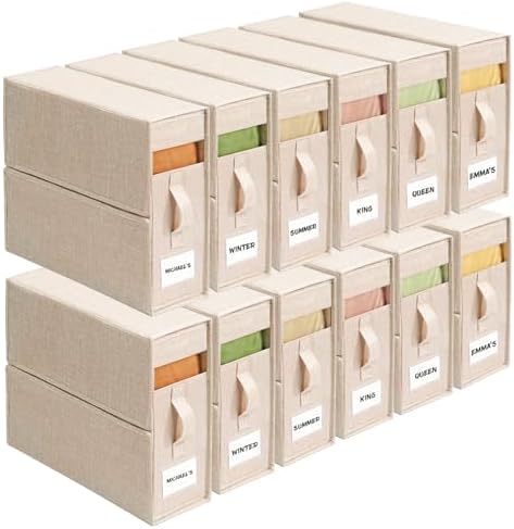 Sheet Organizers and Storage for Linen Closet, 12Pack Beige by ZenStorage