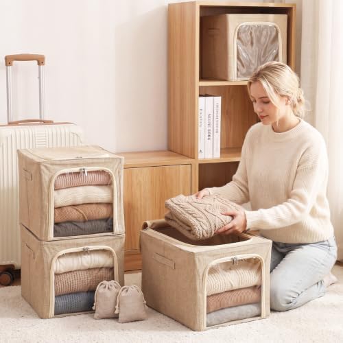 Lewtemi 50L 4 Pack Clothing Storage Bags with Cedar Sachets, Large Sweater Organizer, Breathable Fabric Containers for Clothes, Bedding & Blankets, Closet & Under Bed Storage (Beige,Classic) - Image 7