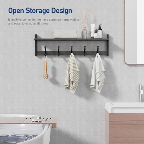 Tatub 29" Rustic Coat Rack Wall Mount with Shelf, Entryway Wall Hooks with Shelf, Coat Hangers for Bathroom, Living Room, Bedroom, Dark Grey - Image 4