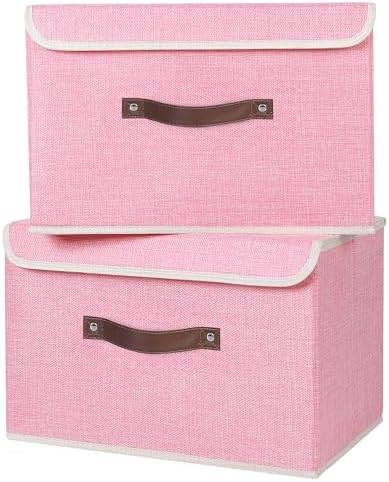 ANMINY Fabric Storage Box Bins with Lids, Pink, 15"x10"x10", 4 Pack - Image 2