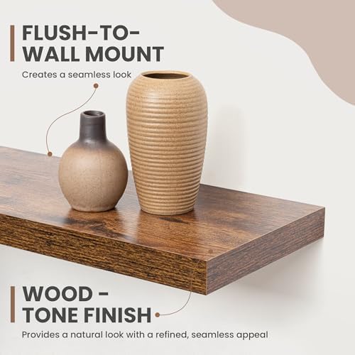 Acovy 24 Inch Floating Shelves, 8 Inch Deep Floating Shelves for Wall, Hanging Shelf with Invisible Brackets, Deep Shelves for Bathroom, Bedroom, Living Room, Brown, Set of 2 - Image 6