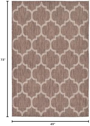Unique Loom Outdoor Trellis Collection Area Rug (4' 1" x 6' 1" Rectangle, Brown/ Ivory) - Image 2