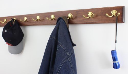 Cherry Coat Rack with Solid Brass Double Style Hooks (Mahogany, 41" x 3.5" with 7 hooks) - Image 2