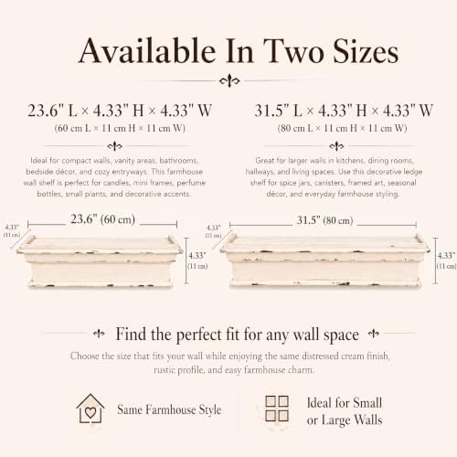 31.5 Inch Distressed White Wall Shelf, Rustic Farmhouse Floating Shelf - Image 2