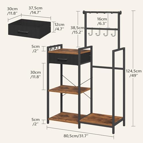 MAHANCRIS 3-Tier Tall Purse Organizer Rack with 11 Hooks & Pull-Out Drawer - Image 2