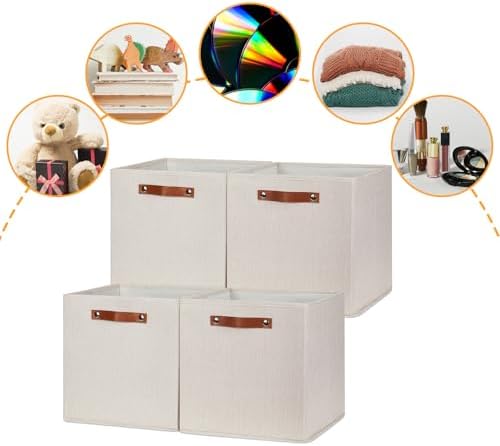 DULLEMELO Storage Baskets for Shelves Closet Storage,Sturdy Home Organization Bins for Gifts Empty,Foldable Fabric Storage Cubes Baskets for Nursery Toys Towels Clothes Storage(Beige-4 Pack) - Image 3