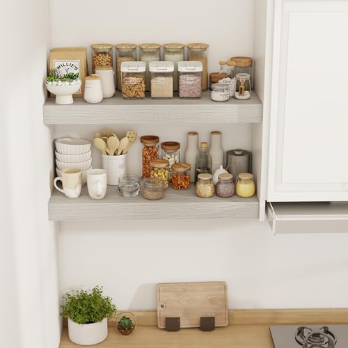 Acovy 30 Inch Floating Shelves, 12" Deep Floating Shelf Wall Mounted, 30" Wall Shelves, Rustic Deep Bookshelf, Extra Deeper & Thicker Display Shelves for Bedroom, Living Room, Gray, Set of 2 - Image 2