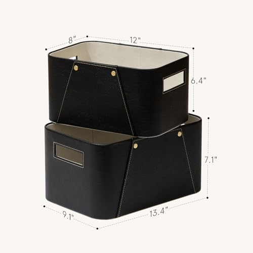 La Jolie Maison Faux Leather Storage Baskets for Organizing, Black 2 Pack - Image 4