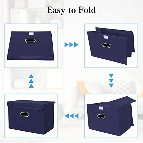 STOREONE Fabric Storage Cube Bins Foldable Organizer Container Collapsible Basket with Lids and Metal Handles, for Home, Bedroom, Closet 8 Pcs (Navy Blue) - Image 6