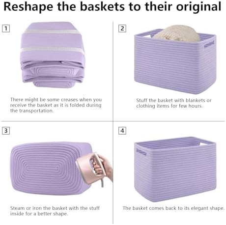 4 Pack Storage Baskets for Organizing Toys, Towels, and Clothes, Woven Basket for Shelves, Sturdy Nursery Cube Bins for Storage, 13''L x9''W x7.8''H, Purple - Image 6