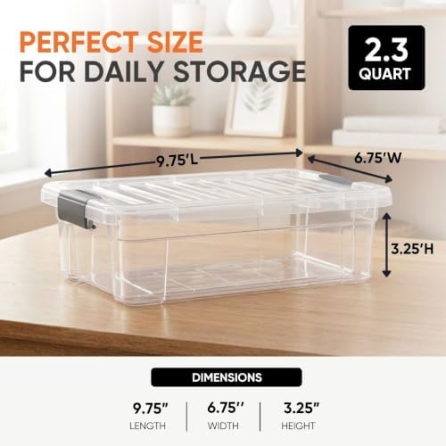 Superio Clear Storage Box with Lid, 2.3 Quart Plastic Container Bins for Organizing, Stackable Crates, BPA Free, Non Toxic, Odor Free, Organizers for Home, Office, School, and Dorm, 12 Pack - Image 3
