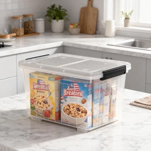 6-Pack 30 Quart Stackable Clear Plastic Storage Bin with Lid & Wheel - Image 2