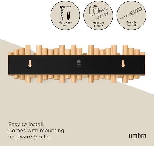 Umbra Picket Coat Rack with 8 Hooks – Natural Wall-Mounted Coat Rack with Flip-Down Wooden Hooks, Real Pine Wood Decorative Wall Storage for Jackets, Hats, Scarves, Bags, Entryway, Bedroom Living Room - Image 6