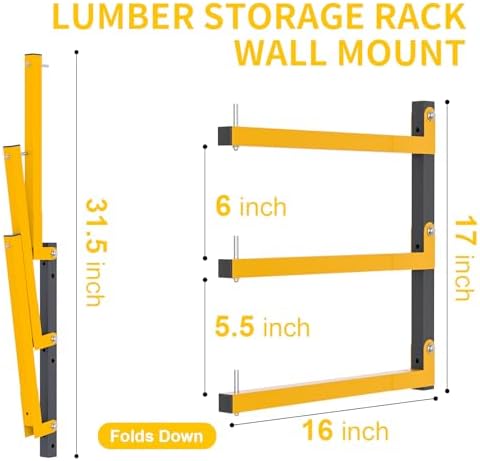 4 PACK Lumber Storage Rack Wall Mount Wood Organizer Storage Racks Heavy Duty Shelf Brackets with 6-Level System 720 LB Sturdy Folding Garage Wall Shelving, Snowboard Rack for Indoor and Outdoor - Image 2