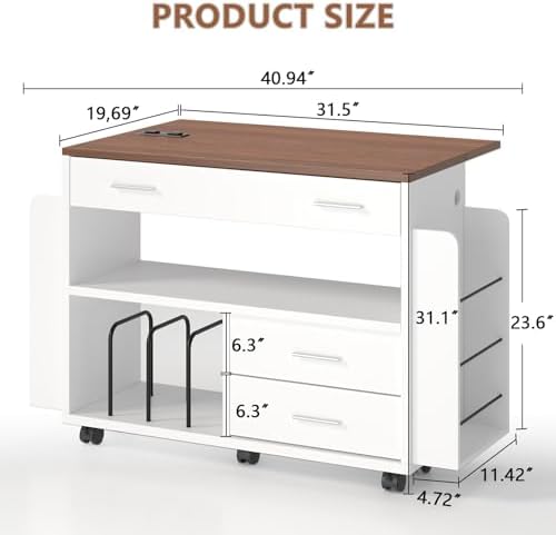 Gift Wrap Storage Cart with Foldable Drop Leaf, Crafting Table with Storage - Image 2
