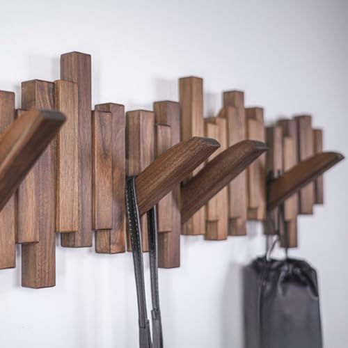 Wooden Coat Hooks Wood Wall Mounted Piano Coat Rack Flip Down Hook Rack Coat Rack Wall MountMulti Functional Space Saving Wall Organizer(Walnut,41cm/16) - Image 4