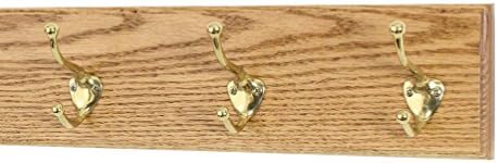PegandRail Oak Wall Mounted Coat Rack with Solid Brass Hooks 4.5" Ultra Wide (Golden Oak, 15" x 4.5" with 3 Hooks) by PEG+AND+RAIL