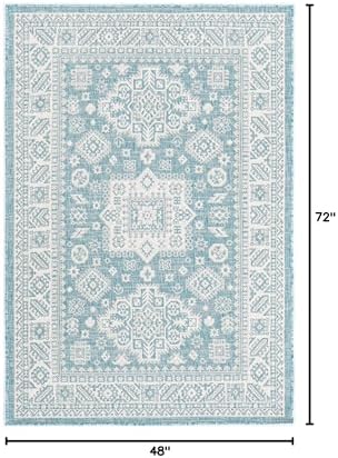 Rugs.com - Outdoor Aztec Rug – 4' 1 x 6' 1 Aqua Indoor/Outdoor Rug – Washable and Stain-Resistant Flatweave for Patios, Decks, and Porches - Image 2