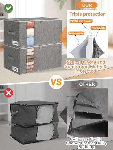 90L Structured King Size Comforter Storage Bag, 2 Pack Blanket Organizer - Image 2