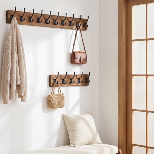 WEBI Rustic Coat Rack Wall Mount,10 Hooks,38 9/16" Long Coat Hooks Wall Mounted,16’’ Hole to Hole,Wood Coat Hanger Wall,Hook Rack Hooks for Hanging Coats,Jacket,Clothes,Hats,Brown - Image 5