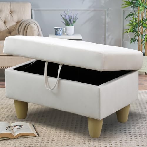 28.5'' Ottoman with Storage, Flannel Ottoman Foot Rest for Living Room Upholstered Footstool, Perfect Storage Ottoman Bench Bag Floor Chair for Bedroom or Entryway, White by SumKeaVideoSewerCameraSystem