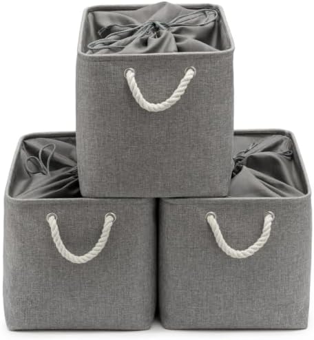16x12x12 In Foldable Fabric Large Storage Bins with Handle 3 Pack by VQRTEXAStorageBasket