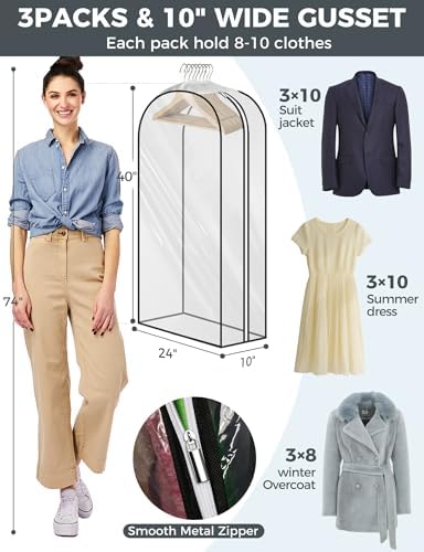 4 pcs 50" Garment Bags for Hanging Clothes, Clear Suit Bags for Closet Storage Clothing Storage, Garment Bags for Travel Covers with 10" Gussets for Coats, Jackets, Shirts and Sweater - Image 4