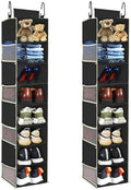 2 Pack Large-Sized Hanging Shoe Organizer 8-Shelf, Hanging Closet Organizer with 8 Side Pockets, Wider Hanging Shelves for Storage Shoes Clothes 9" W × 11.8" D× 48" H, Black. by ROOMTALK