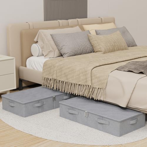 Underbed Fabric Storage Box with Lids,31.4x15.7x5.9in,Grey,3 Pack - Image 2