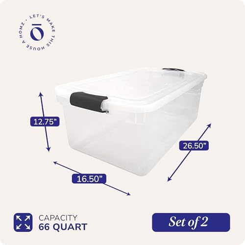 HOMZ Clear Plastic Storage Bins w/Latching Lid, 66 Qt, Gray Latch, 2 Pack - Image 4