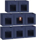 Homsorout Storage Cube 11 Inch - Cube Storage Bins with Window, Closet Storage Baskets with Handle, Fabric Bins for Closet, Shelves, Toys, Clothes, Set of 8, Navy Blue by Homsorout