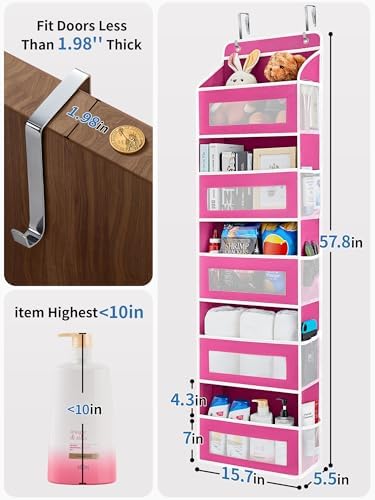 JARLINK Over the Door Organizer for Bathroom, 5 Shelf Rose Pink, 2 Pack - Image 3