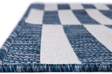 Unique Loom Outdoor Striped Collection Area Rug - Striped (5' 3" x 7' 1" Rectangle Blue/Ivory) - Image 6