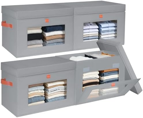 Fabric Storage Bins with Lids, 37 Qt, 4 Pack, Grey by Unknown