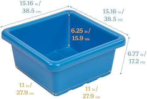 ECR4Kids Stackable Square Bins with Non-Snap Lids, Multipurpose Organization, French Blue, 2-Pack - Image 2