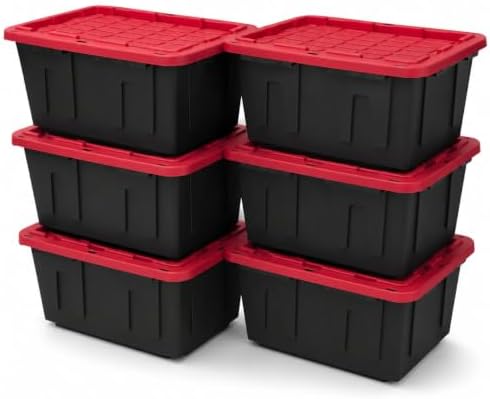 (6-Pack) 27 Gal Stackable Storage Bins with Locking Lids, Garage & Basement by Unknown