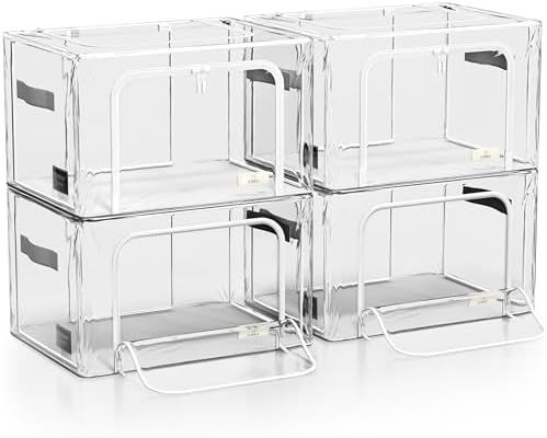 Sorbus Clear Foldable Storage Bins with Metal Frame (Large, 4 Pack) - Image 7
