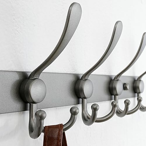 Dseap Coat Rack Wall Mount - 38” Long 10-Tri-Hooks Heavy Duty Coat Hanger Rail Wall Hooks for Hanging Coats Hats Clothing Clothes Purse Mudroom Entryway, Gray - Image 2