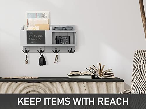 Rebee Vision Key Holder for Wall Set : 10" Key Rack with 5 Hooks & 16" Mail Organizer with Chalkboard and 4 Anchor Hooks for Home Apartment Entryway Decor - Grey - Image 6