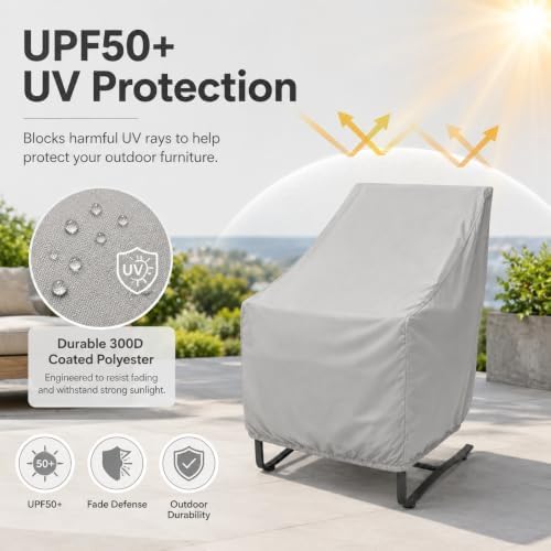 Treasure Garden Outdoor Dining Chair Cover, Heavy Duty 300D Polyester Patio Chair Cover, Water Resistant, UPF50+ UV Protection, Elastic Hem with Spring Cinch Lock, Storage Bag, 28"W x 33"D x 35"H - Image 4
