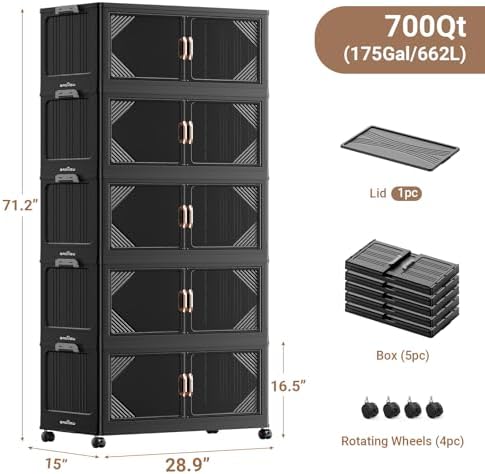 BROVIEW V60 700QT Plastic Stackable Storage Bins with Lid, 5Pack Black - Image 2