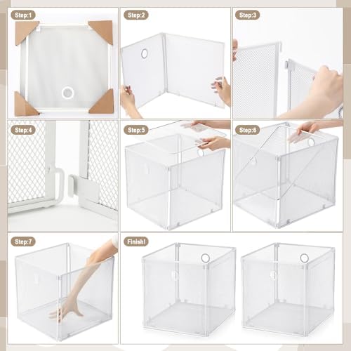 4 Pcs Foldable Metal Cube Storage Baskets, 13x13in, White - Image 5