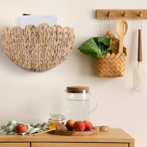 Teenyyou 2 Pack Scalloped Wicker Wall Baskets Boho Hanging Baskets - Image 6