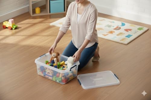 Tribello Clear Storage Bins with Lids, 12-Pack Stackable Plastic Storage Containers for Home Organization – Totes for Closet and Underbed Storage, 21 Quarts - Image 7