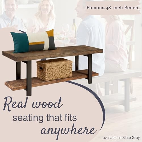 Pomona Solid Wood Entryway Bench with Shoe Rack, Rustic Brown, 48 Inch - Image 4