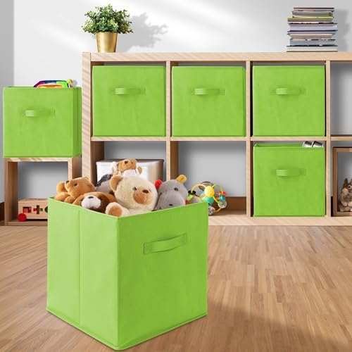 Casafield Set of 12 Collapsible Fabric Cube Storage Bins, Lime Green - 13" Foldable Cloth Baskets for Shelves, Cubby Organizers & More - Image 5