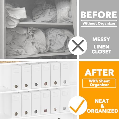 SpaceAid 12 Pack Bed Sheet Organizers and Storage, Foldable Sheet Organizer for Linen Closet, Sheets Set Folder Keeper with Window XL (Queen & King Size) Bedding Container (White, 12 Pack) - Image 2