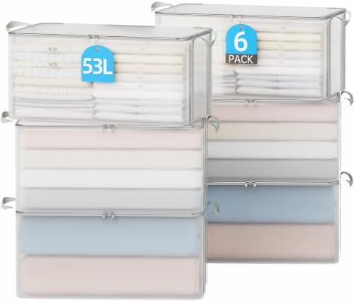6 Pack Clear Clothes Storage Bags for Closet 53L by HAIXINHOME